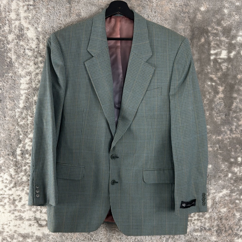 NEW Eaton Size 40R Wool Career Notched Blazer Jacket Blue‎ Houndstooth Button